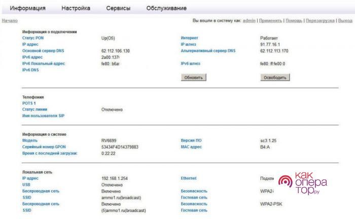 Настройка роутера Sercomm RV6699 Ростелеком
