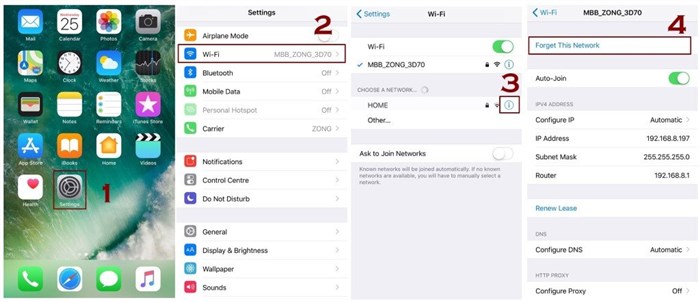 забыть WiFi сеть на iPhone