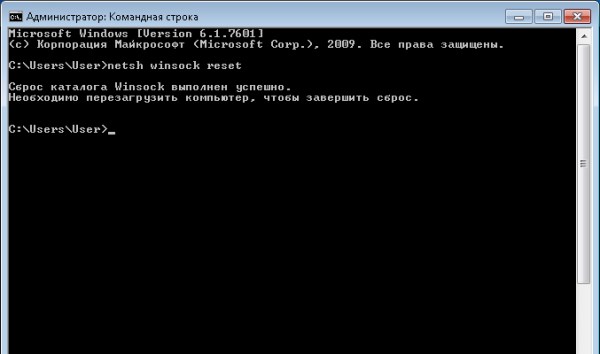 Уведомление системы об удачном сбросе каталога Winsock